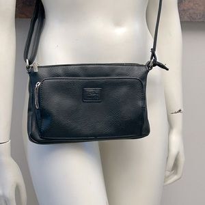 ROOTS 73 black leather crossbody handbag purse. Excellent, like new condition